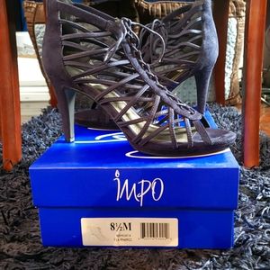 Ladies midnight blue lace up, zipper back heels